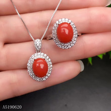 KJJEAXCMY-Anillo de Plata de Ley 925 con gema de coral rojo natural, conjunto de colgante de collar con detección 2024 - compra barato