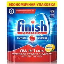 FINISH All in1 MAX Shine&Protect Средство для мытья посуды в посудомоечных машинах таблетки 65шт Лимон 2024 - купить недорого