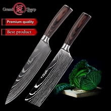 Chef knife set 2 pcs Professional Kitchen Knives Laser Sanding Japanese Damascus Pattern High Carbon Stainless Steel Gift Knife 2024 - buy cheap