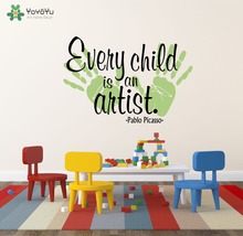 Decalque da parede adesivo de vinil citação cada criança é um artista com impressão à mão para o miúdo menino menina sala de jogos quarto arte decoração WW-425 2024 - compre barato