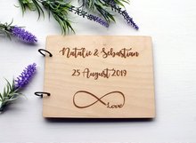 Libro de invitados de boda con grabado rústico único, alternativa con símbolo del infinito, libro de visitas de boda personalizado de madera Forever Love 2024 - compra barato