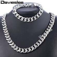 Daiveslee Polished Mens Necklace Bracelet Jewelry Set 316L Stainless Steel Chain Silver Color Curb Cuban Link DHS43 2024 - buy cheap
