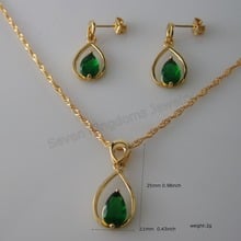 GOLD COLOR GREEN / BLUE / BLACK / ZIRCON  STONE VIVID WATER DROP SHAPE PENDANT 18" NECKLACE EARRING SET 2024 - buy cheap