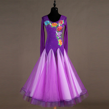Vestidos de baile de salón de manga larga, falda de baile de foxtrot para mujer, vestido de salón de vals de escenario, MQ115, púrpura, rojo y negro 2024 - compra barato