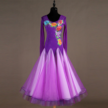 Vestidos de dança de salão, manga longa, saia de dança foxtrot, vestido de palco feminino, vestido de baile mq115, vermelho e preto roxo 2024 - compre barato