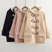 Nueva moda de invierno para mujer más abrigo de lana de Cachemira abrigo largo Vintage de cuerno chaqueta gruesa informal de lana de colegio 2024 - compra barato