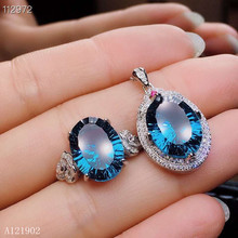 KJJEAXCMY exquisite jewelry 925 Silver-inlaid Natural Blue Topaz Jewelry Ring Necklace Pendant Set Support Detection 2024 - buy cheap