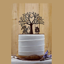 Country Tree Wedding Cake Toppers Bride and Groom with Mr and Mrs Silhouette Brown Wood Gold Color Rustic Wedding Decor 2024 - buy cheap