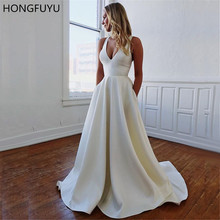 HONGFUYU A-line Satin Prom Party Dresses with Pockets V Neck vestido de formatura Formal Gowns Evening Dress Open Bowknot Back 2024 - buy cheap