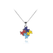 Hot Autism Puzzle Charm Necklace Accessories Puzzle Jigsaw Enamel Choker Pendant necklace Keepsake Gift for Her Him 2024 - buy cheap