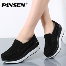 PINSEN-mocasines planos con plataforma para mujer, calzado de cuero de elegante ante, sin cordones, Slipony 2024 - compra barato