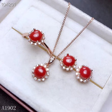 KJJEAXCMY-collar de plata de ley 925 con incrustaciones de GEMA de coral rojo natural, colgante de cadena, anillo, pendientes de lujo 2024 - compra barato