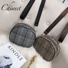 Trendy Fashion Wool Plaid Women Bag Brand Vintage Small Round Handbag Chic Wide Shoulder Strap Bag Casual Female Messenger Bags 2024 - buy cheap