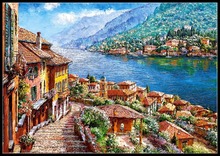 Needlework for embroidery DIY French DMC High Quality - Counted Cross Stitch Kits 14 ct Oil painting - Lake Como 2024 - buy cheap