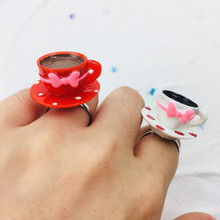 Регулируемые женские кольца в виде кофейной чашки, дизайнерское ретро кольцо, модные ювелирные кольца из смолы 2024 - купить недорого