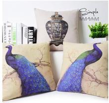 45x45cm Vintage Peacock cotton linen cushion covers lumbar pillowcase sofa decoration case for pillow covers 2024 - buy cheap