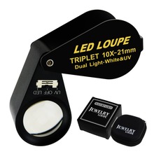 10x 21mm Loupe Jeweler Magnifier LED UV Light Triplet Lens Magnifying Gem Black Frame for Inspecting Diamonds Gemstones 2024 - buy cheap
