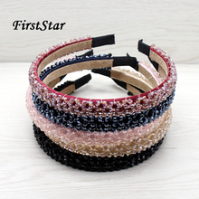 FirstStar Handmade Korean Fashion Hair Accessories 4 Row Pink And Black Crystal Beads Hairbands Rhinestone Headband For Women 2024 - buy cheap