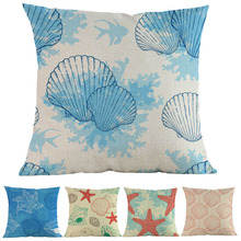 Ink Style Marine Animal Shells Starfish Pattern Pillow Case Home Sofa Chair Decoration Cushion Cover 2024 - buy cheap