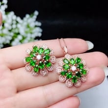 KJJEAXCMY boutique jewelry 925 sterling silver inlaid natural diopside gemstone female ring necklace pendant support detection 2024 - buy cheap