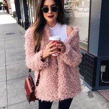 Fur Coat Women 2018 Winter Coat Soft Thick Pink Wool Overcoat Turn Down Collar Long Sleeve Warm Cardigan Coats Ladies Outwear 2024 - buy cheap