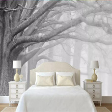 Fondo de TV de bosque con árboles blanco y negro moderno, papel tapiz grande de pared personalizada, 3D mural de fotos de pared, venta al por mayor de fábrica 2024 - compra barato