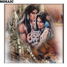 Full Mosaic Diamond embroidery,Indian couples Wolf diamond painting car 5D cross stitch crystal resin home decoration 2024 - buy cheap