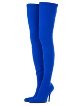 Drop Shipping Fashion Woman Solid Blue Or Black Elastic Thin Heels Slim 100 mm Heels Over The Knee Long Sexy Boots Lady Size 42 2024 - buy cheap