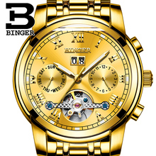 Top Brand Watches BINGER Men Luxury Gold Watch Automatic Mechanical Watch Steel Strap Waterproof Free Shipping relogio masculino 2024 - купить недорого