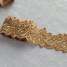 Tecido renda 5 m 6cm com bordados florais vintage dourado guipura renda guarnição para vestido de casamento 2024 - compre barato