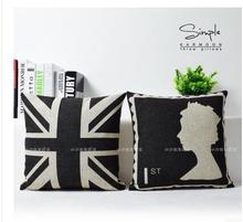 Funda de cojín de estilo británico, cubierta decorativa de almohada lumbar de cintura para sofá, 45x45cm, negro, blanco, Reino Unido 2024 - compra barato