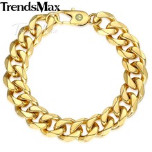 Men's Bracelets Hip Hop Curb Cuban Link Chain Gold Color Stainless Steel Bracelet For Male Jewelry Dropshipping 14mm KKBM162 2024 - buy cheap