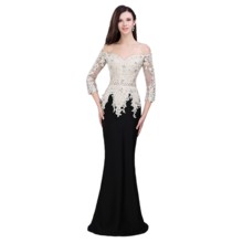 Elegant Evening Party Dress Tight Mermaid Lace Up Applique Beading Tulle Sleeve Boat Neck Formal Prom Gown White and Black 2024 - buy cheap