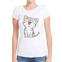 American Shorthair Women T Shirts Short Sleeve Fashion O-Neck T-Shirt Happy Cat Cartoon Printing Lady Tops Funny Casual Slim Tee 2024 - buy cheap