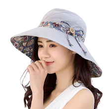 Sombrero de Sol de ala ancha con lazo para mujer, gorro Reversible plegable de viaje para playa de verano 2024 - compra barato