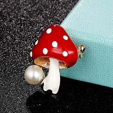 Zlxgirl jewelry Red Enamel mushroom brooches Women's alloy Plants Banquet Party Brooch imitation pearl pins Bag Accessories 2024 - buy cheap