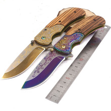 Cuchillo plegable de supervivencia para exteriores, navaja táctica con mango de madera, 440C, de bolsillo, para acampar y cazar, multiherramientas EDC 2024 - compra barato