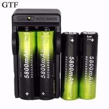 GTF 4pcs 18650 3.7V 5800mAh Rechargeable Li-ion Battery +US/EU Charger For Flashlight 2024 - buy cheap