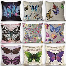 New Arrival cheap pillow beauty butterfly Print Home Decorative Cushion Throw Pillow Vintage Cotton Linen Square 45x45cm MYJ-B5 2024 - buy cheap