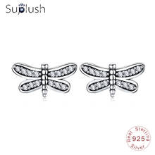 Suplush 925 Sterling Silver Dragonfly Stud Earrings with Clear CZ Christmas Gift Jewelry for Girls PSER0017-B 2024 - buy cheap