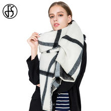 Bufandas de Cachemira de lana larga para mujer, chales gruesos de gran tamaño, manta de Echarpe, a la moda, color blanco y negro 2024 - compra barato