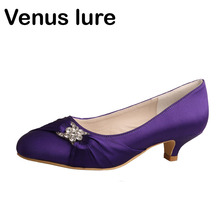 Venus lure Custom Handmade Closed Toe Purple Satin Low Heel Ladies Wedding Shoes for Bride 2024 - buy cheap