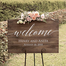 Placa de madeira rústica personalizada para casamento, placa de boas-vindas com nome personalizado, decoração personalizada de madeira 2024 - compre barato
