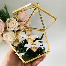 Caja de anillo de boda personalizada, caja de cristal para anillo de compromiso, almohadas para portar anillos, caja de joyería de Pentagon, soporte de anillo de vidrio rústico 2024 - compra barato