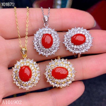 KJJEAXCMY exquisite jewelry 925 Silver-inlaid Natural Red Coral Ruby Female Deluxe Ring Pendant Necklace Set Support Detection 2024 - buy cheap