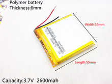 3,7 V 2600mAh 605555 polímero de litio LiPo pilas recargables de iones para Mp3 Mp4 Mp5 DIY PAD DVD E-book auriculares 2024 - compra barato