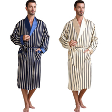 Mens de Cetim de Seda Pijamas Robes Camisola Pijama Pijama Sleepwear Robe Loungewear U.S.S M L XL 2XL 3XL Mais Listrado _ presentes 2024 - compre barato