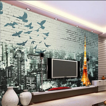 Wellyu-papel de parede verde personalizado, grande, retro, tokyo, paris, torre eiffel, tv, pano de fundo 2024 - compre barato