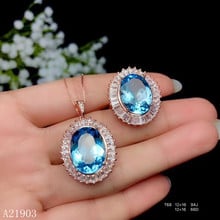 KJJEAXCMY Fine Jewelry 925 Sterling Silver Inlay Natural Topázio Azul Anel das Mulheres Colar de Pingente de Teste de Apoio. 2024 - compre barato