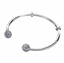 New 3COLOR 925 sterling silver Full drill open round head bangle charms silver Bracelet bangle For Women DIY 925 Jewelry Fine 2024 - buy cheap